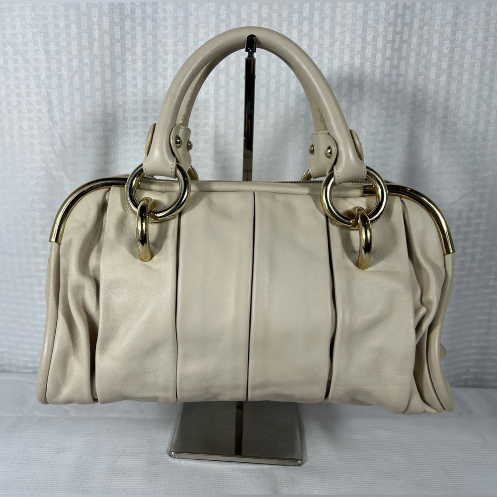 3159: Bally Cream Leather Satchel Gold Hardware
